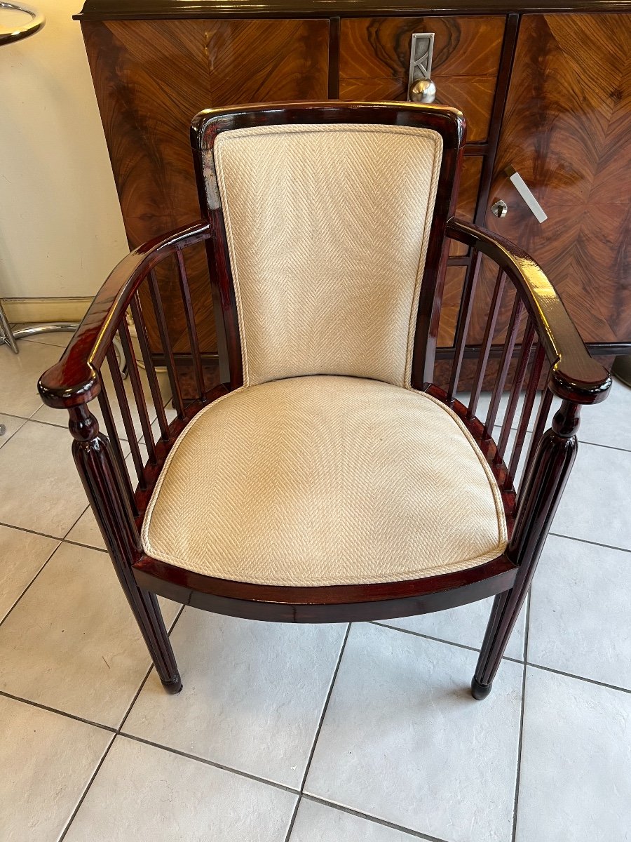 Paire De Fauteuils Art Déco En Hêtre Vernis Acajou 1920   ( Fauteuil / Chaise Art Deco 1930 ) -photo-3