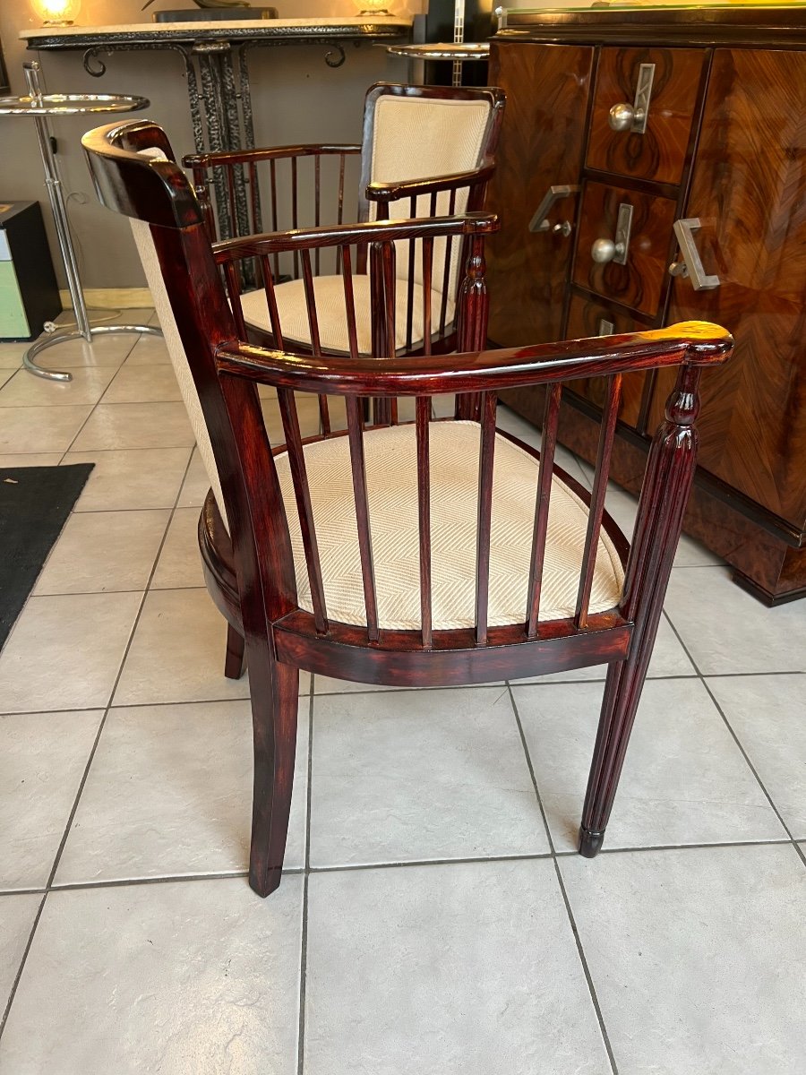 Paire De Fauteuils Art Déco En Hêtre Vernis Acajou 1920   ( Fauteuil / Chaise Art Deco 1930 ) -photo-4