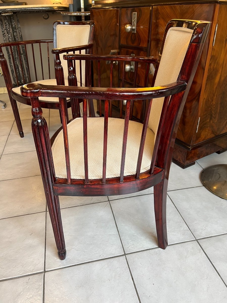 Paire De Fauteuils Art Déco En Hêtre Vernis Acajou 1920   ( Fauteuil / Chaise Art Deco 1930 ) -photo-5