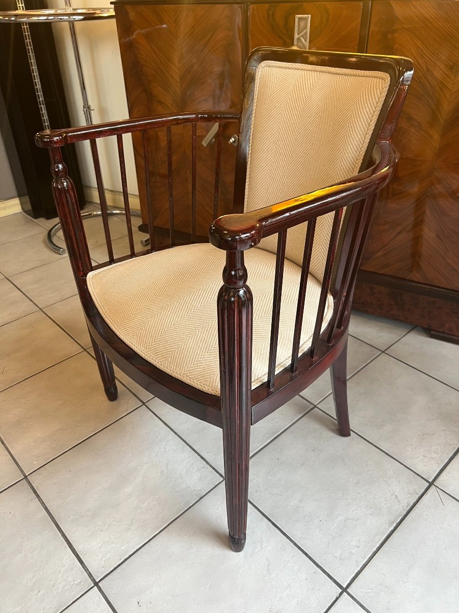 Paire De Fauteuils Art Déco En Hêtre Vernis Acajou 1920   ( Fauteuil / Chaise Art Deco 1930 ) -photo-8