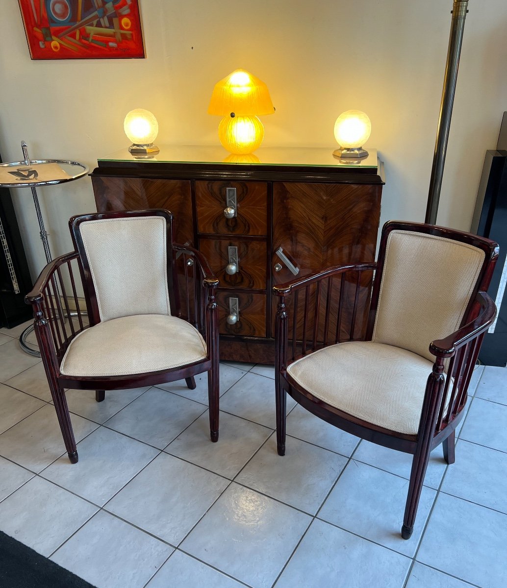 Paire De Fauteuils Art Déco En Hêtre Vernis Acajou 1920   ( Fauteuil / Chaise Art Deco 1930 ) 