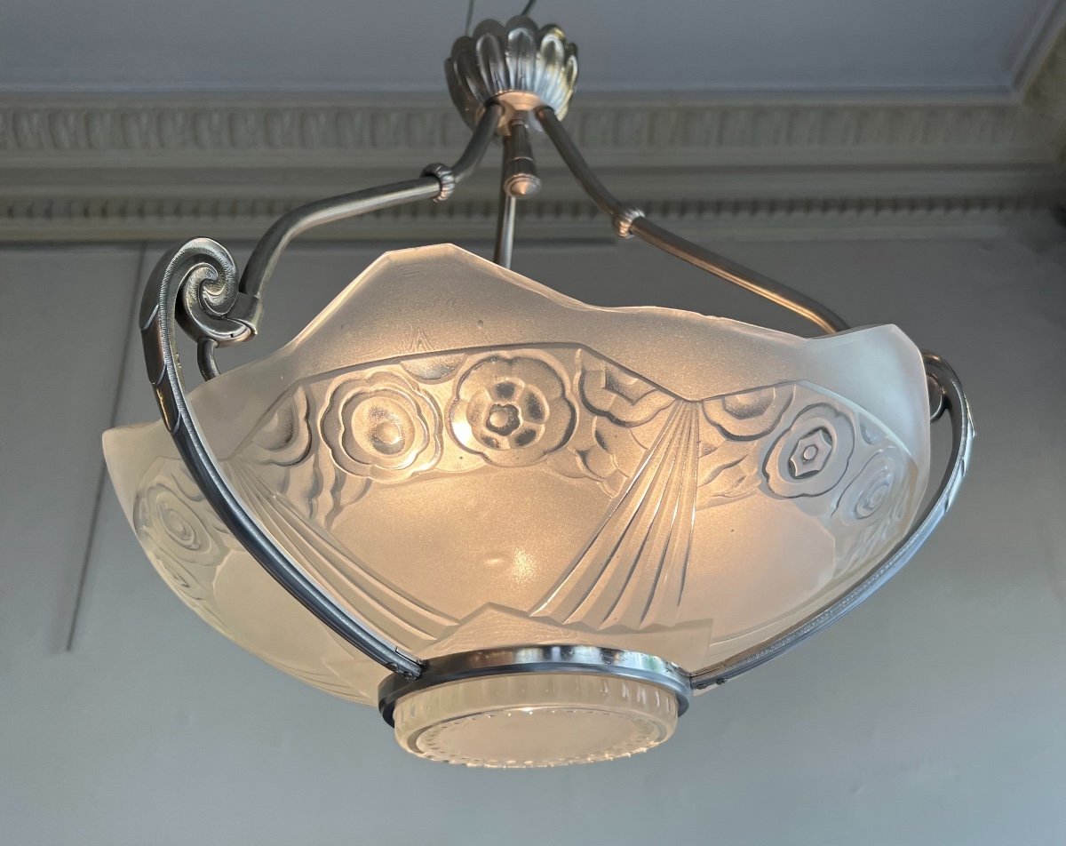 Extremely Rare Suspension / Ceiling Lamp / Basin Signed Sabino Paris 4658 (art Deco Chandelier 1930)-photo-2