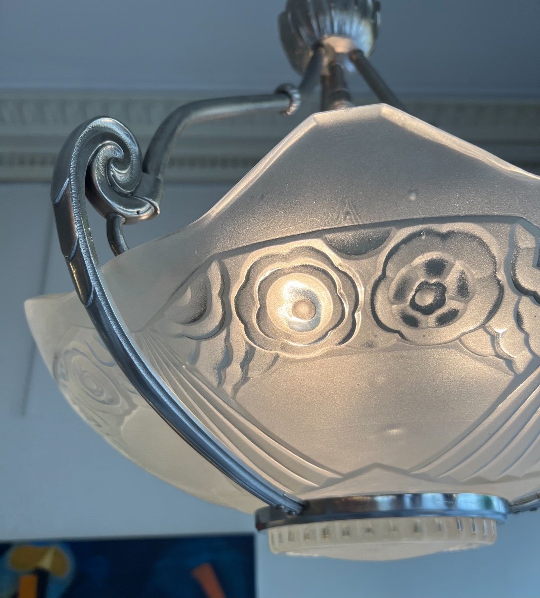 Extremely Rare Suspension / Ceiling Lamp / Basin Signed Sabino Paris 4658 (art Deco Chandelier 1930)-photo-2