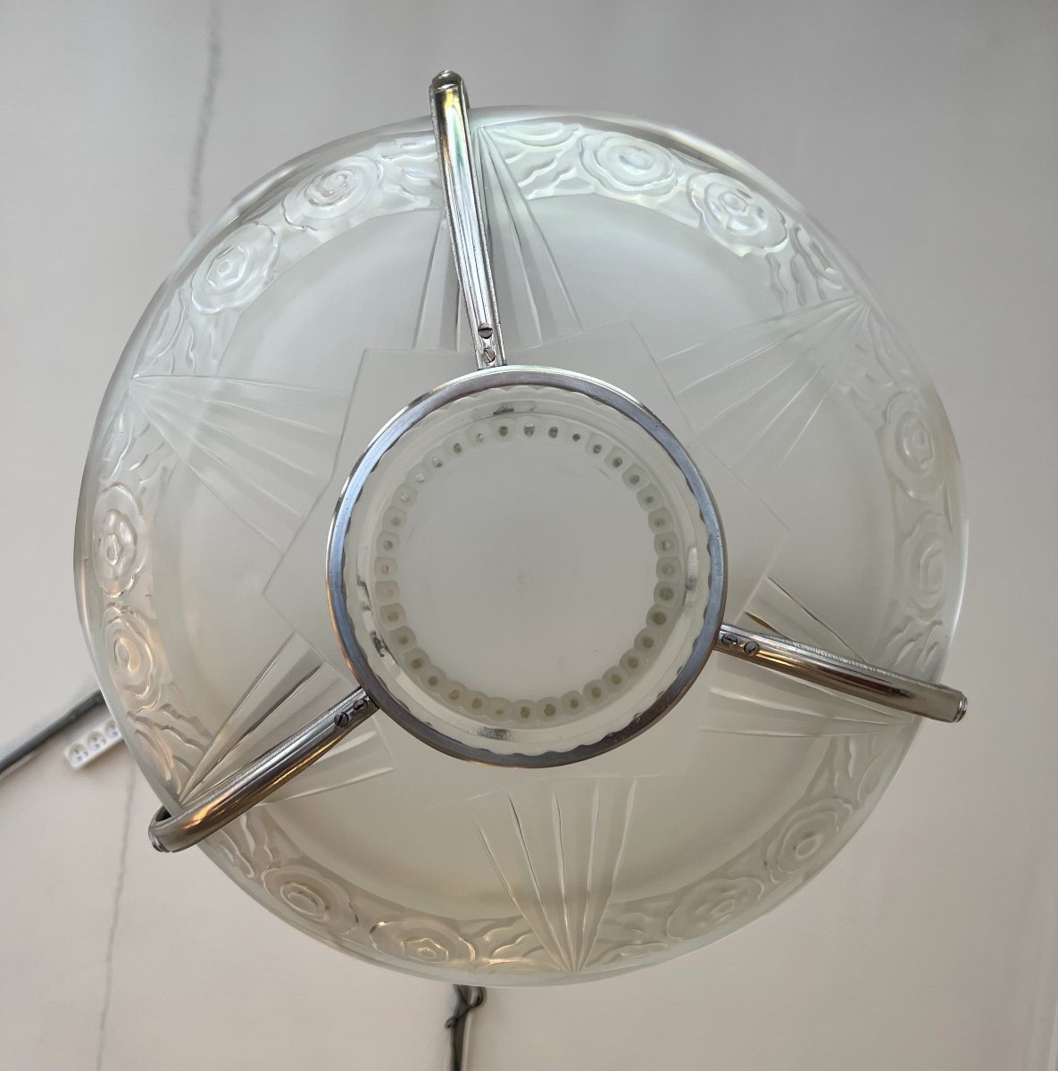 Extremely Rare Suspension / Ceiling Lamp / Basin Signed Sabino Paris 4658 (art Deco Chandelier 1930)-photo-6