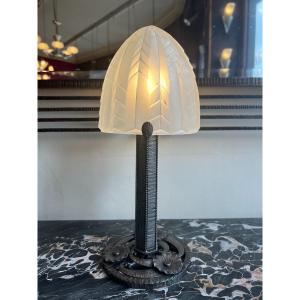 Art Deco Desk / Table Lamp In Wrought Iron Signed Degué (art Deco Table Lamps 1930)