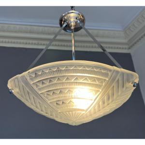 Art Deco Suspension / Ceiling Lamp With Washbasin Signed Noverdy { Jean } ( Art Deco Chandelier 1930 )