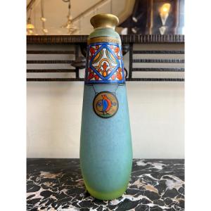 Rare Art Deco Vase In Enameled Glass 