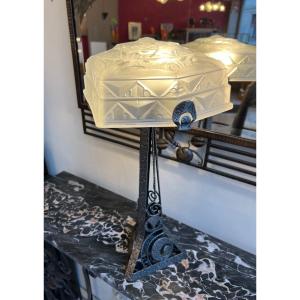 Magnificent And Important Art Deco Lamp Hanots Glassworks Signed (art Deco Lamps 1930)