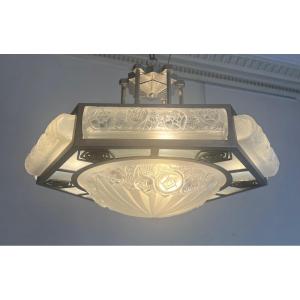 Superb And Rare Art Deco Chandelier / Ceiling Lamp  Signed Degué ( Art Deco Chandelier 1930 ) 
