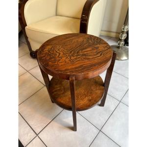 Small Art Deco Pedestal Table "coffee Table" In Walnut / Fischel Label Imported Cze (table 1930