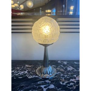 Art Deco "ball" Lamp With Bronze And Nickel-plated Metal Foot (france) (art Deco 1930)