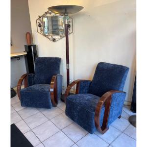  Pair Of Art Deco Armchairs In Walnut Stained Beech (art Deco Armchair 1930)