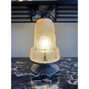 Rare Art Deco Night Light / Table Lamp Signed Hettier - Vincent (art Deco Lamps 1930) 