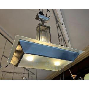 Art Deco Modernist Petitot Chandelier With Glass Baguettes (art Deco Ceiling Light 1930 - 1940) 