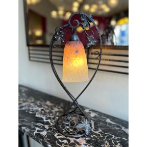 Lampe à Poser Transition Art Nouveau / Art Déco En Verre Marmoréen Signée Schneider ( Art Deco 