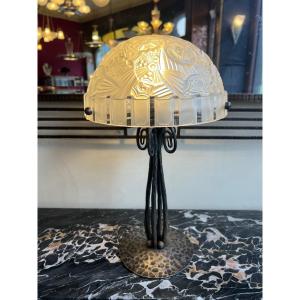 Splendid Art Deco Lamp Hettier & Vincent Wrought Iron (art Deco Lamp 1925 / Lighting 1930) 