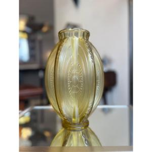 Grand Vase Art Déco Sabino Modèle « Pirogues » Signé { Sabino Paris } ( Vases Art Deco 1930 ) 