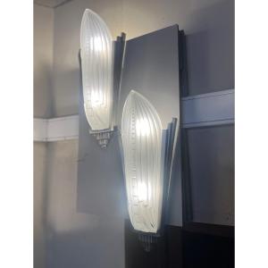 Extraordinary Pair Of Art Deco Wall Lights Signed Genet & Michon France Art Deco Wall Light 1930