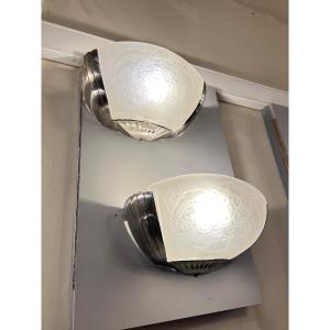 Splendid Pair Of Art Deco Wall Lights Signed Müller Frères Lunéville (art Deco Wall Light 1930) 