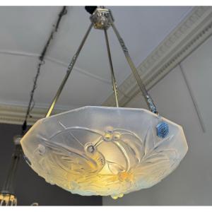 Verlys Art Deco Suspension / Ceiling Light In Opalescent Glass (art Deco Chandelier 1930) 