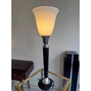 Mazda Modernist Art Deco Lamp With Ivory And Chrome Metal Ring (art Deco Lamps 1930) 