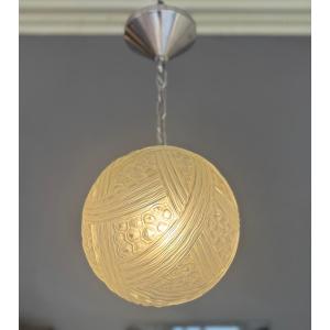 Hettier & Vincent Art Deco Pendant / Ceiling Light “boule Aux Turbans” Art Deco Chandelier 1930