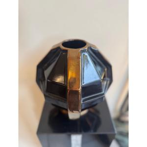 Vase Art Déco Faïence « Cubiste » Signé Saint Clément France + n° de modèle ( vases art deco ) 
