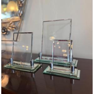 Important Set Of Three Art Deco Modernist Photo Holders Attributed To Jacques Adnet Art Deco 1930