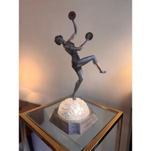 Extraordinaire Lampe Art Déco Émile Grégoire « Danseuse aux cymbales » Signée ( art deco 1930 