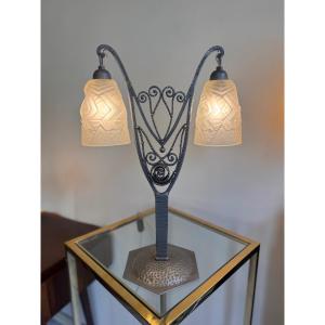 Important Art Deco Double Tulip Lamp Signed Charles Schneider ( Art Deco Lamps 1930 )