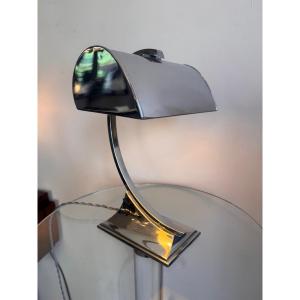 Lampe de bureau Art Déco Moderniste en métal chromé et pied courbé ( lampes art deco 1930 ) 40 
