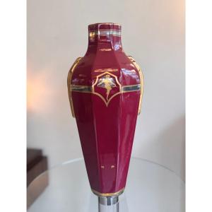 Large Art Deco Ceramic Vase From Tours Signed Georges / Sainte Radegonde ( Art Deco 1930 )