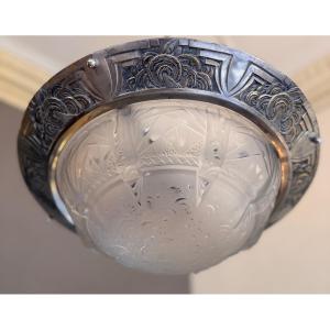Art Deco Ceiling Light « la Nuit étoilée » Signed Müller Frères Lunéville Glass Art Deco 1930