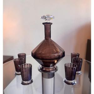 Service à liqueur Art Déco « Montmartre » en cristal taillé du Val Saint Lambert ( deco 1930 ) 