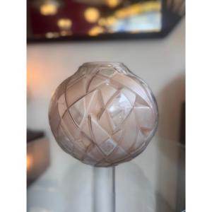 Vase Art Déco Boule « Feuilles Tressées » à patine sépia Signé A. Hunebelle ( art deco 1930 )