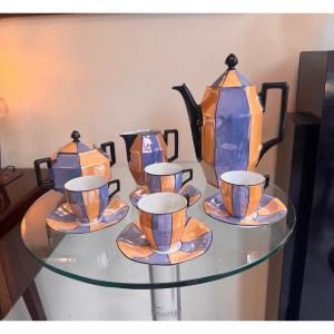 Service à Café / Thé Art Déco Signé «  Union K » en porcelaine irisée à formes géométriques 