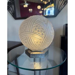 Important Art Deco Lamp By Hettier & Vincent, “turbans” Model / Nickel-plated Bronze (1930s Art Deco)