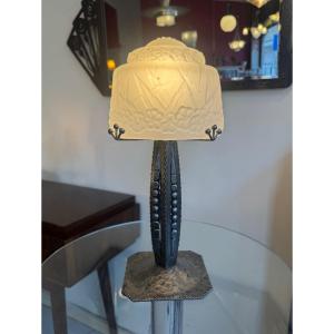 Importante Lampe Art Déco Signée Müller Frères Lunéville / Fer forgé anthracite ( deco 1930 )