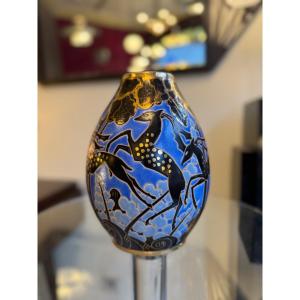 Vase Art Déco «  Antilopes » de Raymond Chevallier /  Boch Frères Kéramis   D. 2928 ( 1930 ) 