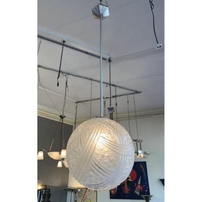 Art Deco Pendant Lamp Hettier-vincent Et Verreries Des Hanots (art Deco Chandelier 1930)