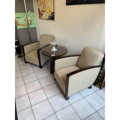 Pair Of Art Deco Armchairs With Rosewood Armrests (armchair - Art Deco Chair 1930)