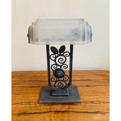 Rare Lampe Art Déco En Fer Forgé Signée E.J.G ( Lampes Art Deco 1930 ) 