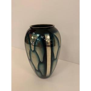 Geometric Art Deco Vase In Dinanderie Signed Obert (art Deco Vases 1930)