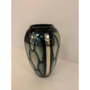 Vase Art Déco Géométrique  En Dinanderie Signé Obert ( Vases Art Deco 1930 ) 