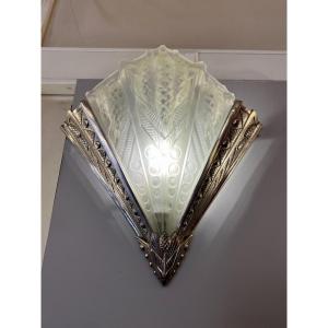 Unique Art Deco Wall Lamp In Nickel-plated Bronze Signed Noverdy France (art Deco Wall Lamps 1930)