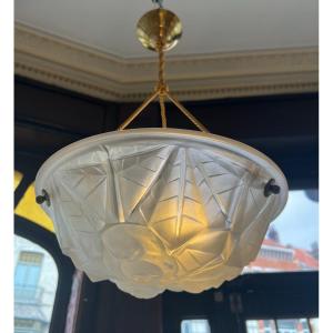 Suspension / Ceiling Lamp With Art Deco Basin Signed Degué {557} (art Deco Chandelier 1930)