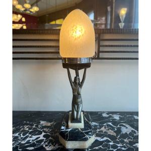 Rare Art Deco Table Lamp In Bronze And Marble Signed Schneider (art Deco Lamps 1930)