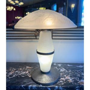 Exceptional Art Deco Lamp With Shaft And Illuminated Hat Signed Müller Frères (1930 Lamps)