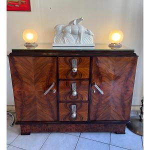 Magnificent Art Deco Buffet In Walnut And Burl Walnut Polished Au Tampon (art Deco Furniture 1930)