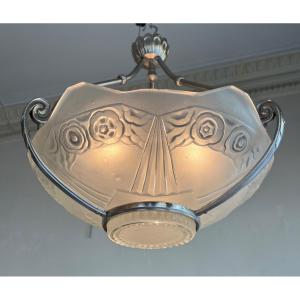 Extremely Rare Suspension / Ceiling Lamp / Basin Signed Sabino Paris 4658 (art Deco Chandelier 1930)